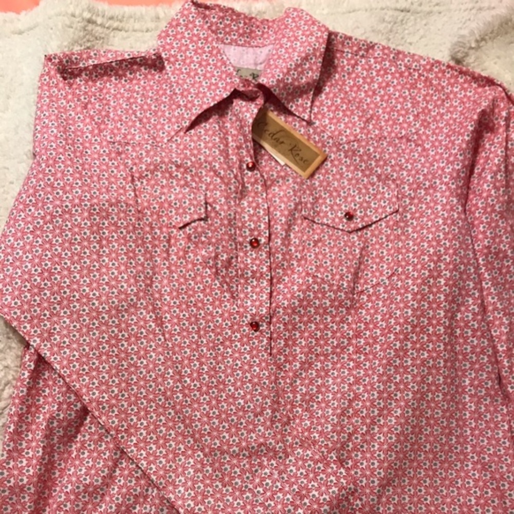 CEDAR ROSE BUTTOM DOWN floral pink cowgirls western long sleeve shirt size L - Picture 2 of 6